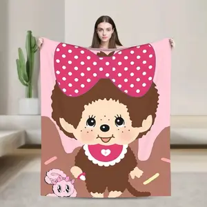 Monchhichi Cute Cartoon Blanket Ultra Soft Flannel Fluffy Cozy Warm Bedroom Couch Sofa Outdoor Throw Bedspread Cover Decor Decorative Throw Perfect Birthday Gift Christmas Gift for Kids Girls Boys Adults Kawaii Monkey Plush Style