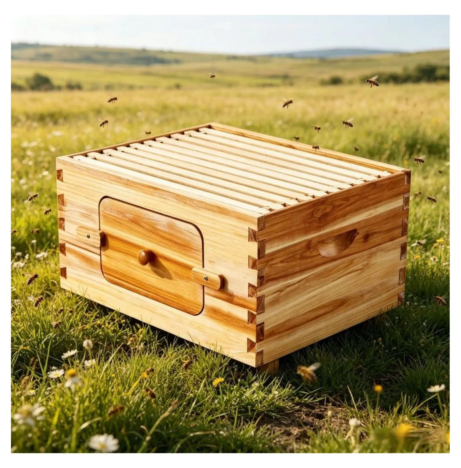 Bee Hive Outdoor Wooden Beehouse with Observation Windows & Frames - 10 Frame Bee Keeping Kit for Beginners, Durable Fir Wood Bee Hive Box default title
