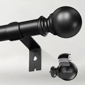 Rods for Windows 32 to 90 Inch, 1 Inch Black Rods and Easy Installation, Decorative Long Drapery Rod with Finials (W9,Black,32-90")