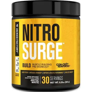 Nitrosurge Build Pre Workout with Creatine for Muscle Building - Con Cret Creatine Powder and elevATP for Intense Energy Powerful Pumps and Endurance - Arctic White Flavor - 30 Servings