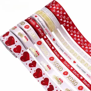 8pcs-4.5 Meters/Roll 1Cm Valentine'S Day Qixi Gift Wrapping Ribbon with Heart Patterns, Floral Ribbons for Wedding Decoration, Woven Ribbons, Gift Box Packaging