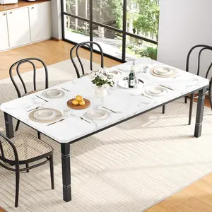 Garvee Industrial and Farmhouse Style Dining Tables, 70-79 Inches, Seating 6-8 People, Featuring Heavy-Duty Metal Legs, Chamfered Corners, Easy Assembly, Suitable for Dining Room, Kitchen, and Living Room