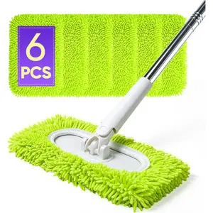 6 Pack  Microfiber Mop Pads Compatible with Sweeper Mops, Replacement Mopping Pads Dry Sweeping Cloths, Washable Chenille Flat Mops Refills for Mopping Floor Cleaning (Mop is not Included)