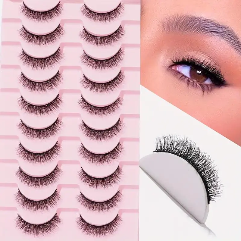 Natural False Eyelashes, Wispy Faux Cluster Lashes, Natural Curling Eye Makeup Strip Lashes, Volumized False Eyelashes for Women and Girls, Cosmetic, Curly Lashes, High Quality Eyelashes, Wispy Eyelash Clusters