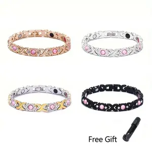 Gold Magnetic Bracelet Eco-friendly Alloy Crystal Natural Energy Jewelry Adjustable Wristb for Women Wedding Anniversary Gift Hypoallergenic Durable 3500 Gauss Neodymium Magnets Free Gift chrustmas birthday men husbs fathers dads brothers Necklace Preserv