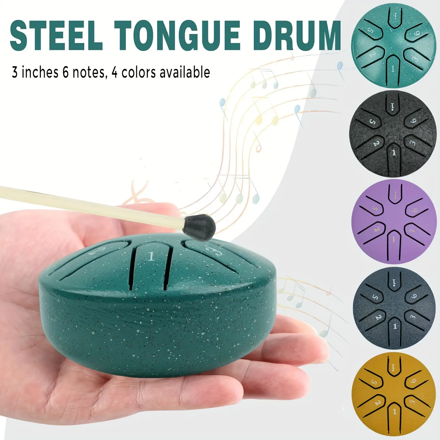 6-Note Alloy Steel Tongue Drum, 3-Inch, Quenched Surface, Machine-Made, Artificial Tuning,, for Meditation, Yoga, Sound Healing, Relaxation, Mindfulness - Available in 5 Colors