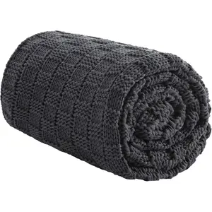 Knitted Weighted Blanket Kids, No Beads Heavy Blanket 36” x 48'' 3lbs, Breathable Chunky Knit Blanket, Cooling Weighted Blanket for Hot Sleepers, Christmas Home Decor (Dark Grey)