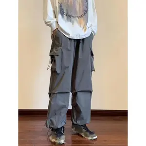 Rugged Black Cargo Pants for Men - Baggy & Stylish with Multi-Flap Pockets - Loose Fit, Durable, Perfect for Outdoor, Work, & Streetwear Hiphop Fashion