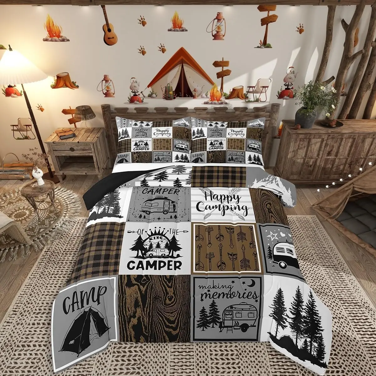 Feelyou Rustic Farmhouse Buffalo Plaid Microfiber Comforter Set - Comfy Decorative Bedding Set for Camping, RV Camper, Travel Trailer Bunk Quilt Duvet, Comfy Bedding Set