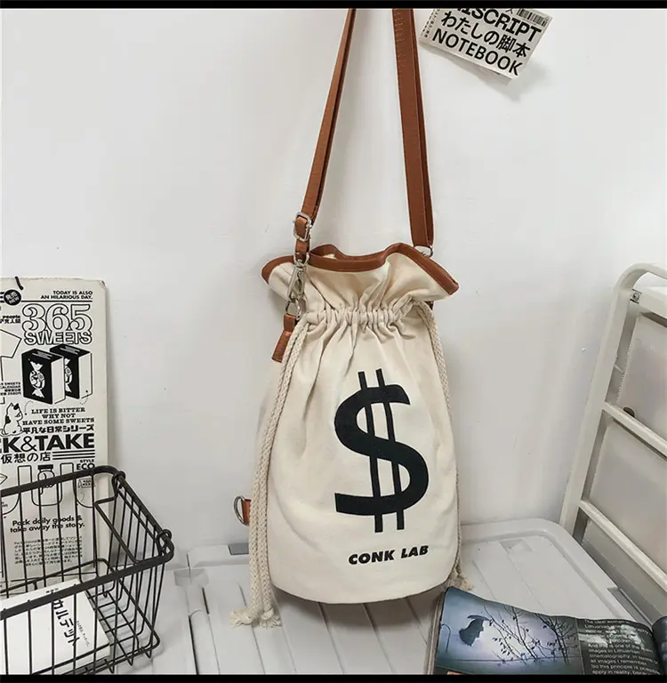 USD Canvas Backpack, Pendant Keychain,Multifunctional Casual Money Bucket Purse,  Lightweight Leisure Backpack For Travel And Sports