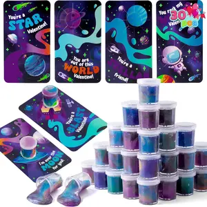 30 PCS Valentine Day Gift Cards with Galaxy Slime Stress Relief Fidget Toy for Kids Party Favor, Classroom Exchange Prizes, Exchange Gifts Happy Mother’s Day Gifts
