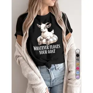 Womens Cotton Graphic Tee Funny Goat Quote Shirt Cute Farm Animal Print Short Sleeve Crew Neck Casual Summer Top Soft Comfy Everyday Outfit