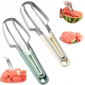3-in-1 Watermelon Fork Slicer Cutter - Stainless Steel Watermelon Windmill Cutter, 3-in-1 Summer Watermelon Cutting Tool Fork Slicer Knife Set For Home Fruit Kitchen Green Utensils