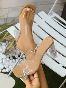 Women's Transparent High Heel Sandals, Elegant Cut Out Design, PU Material, Rubber Sole, Above Ankle Comfortable Shoes