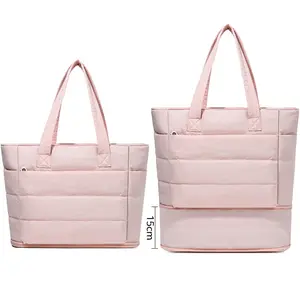 Women's Puffy Tote Bag | Soft Quilted Handbag for Travel, Work, Gym, and Daily Use | Lightweight Expandable Shoulder Bag with Multiple Compartments | Trendy Winter Down Style Fashion Purse