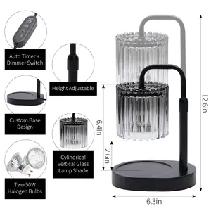 Vertical Stripe Candle Warmer Lamp with Timer, Height Adjustable Wax Melt Dimmable with 2 Bulbs Modern Bedroom Decor for Women, Home Decoration Home Accessories