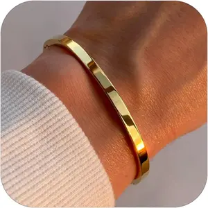 Gold/Silver/Black Bangle Bracelets for Women, 18K Gold Plated Oval Bangles Gold Bracelet for Women Trendy, Stackable Friendship Bracelets Love Bracelet Bangle Christmas Birthday Gifts