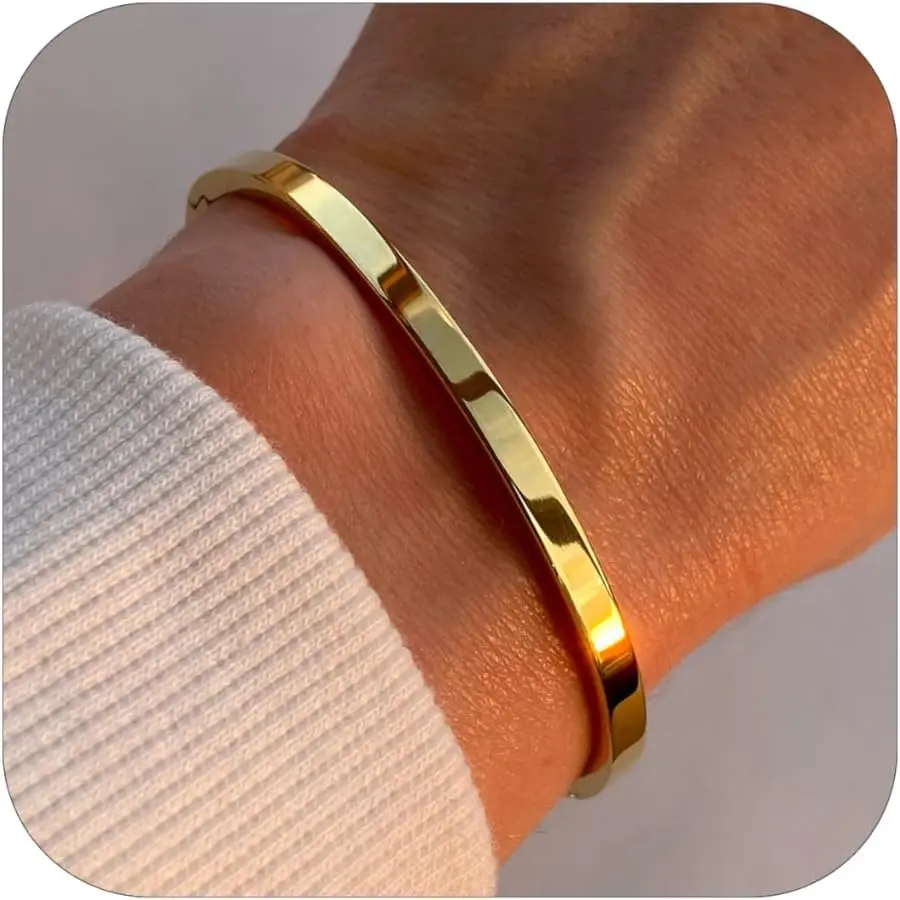 Gold/Silver/Black Bangle Bracelets for Women, 18K Gold Plated Oval Bangles Gold Bracelet for Women Trendy, Stackable Friendship Bracelets Love Bracelet Bangle Christmas Birthday Gifts