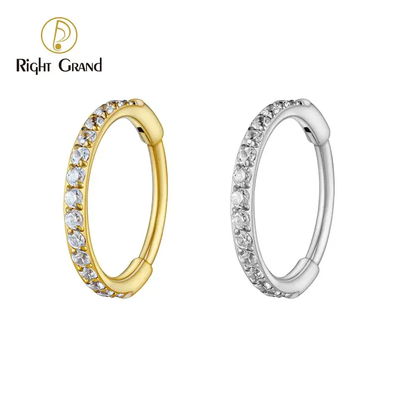 Right Grand ASTM F136 Titanium Slim Huggie Hoop Earring 16G CZ Cartilage Helix Earlobe Hinged Earring Piercing Body Jewelry