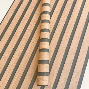Self-Adhesive Grid Striped Wallpaper, Waterproof Moisture-Proof Wall Sticker for Living Room Bedroom Kitchen Decoration, Wood Pattern Design
