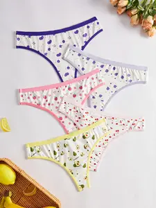 Women's Comfortable Seamless Breathable Triangle Panties, Soft Breathable Knicker, Soft Low Waist Sweet Print Underwear, Pack of 5, Daily Wear