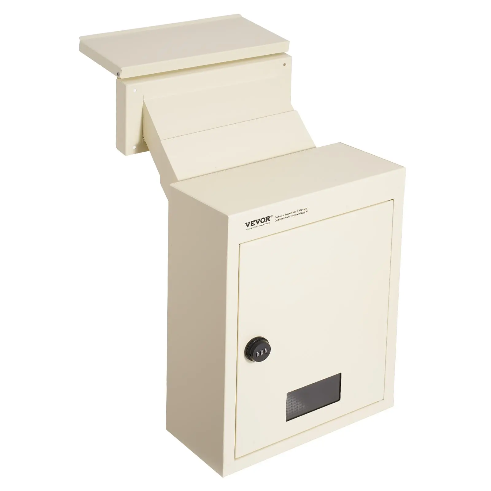 【Backtoschool】VEVOR Heavy-Duty Metal Through-The-Wall Drop Box, Adjustable 2.8-7.9" Mail Slot & 13" Combination Lock, 12.5x6.3x16.9" Waterproof Mailbox with Window & Easy Installation, Beige, Water Proof