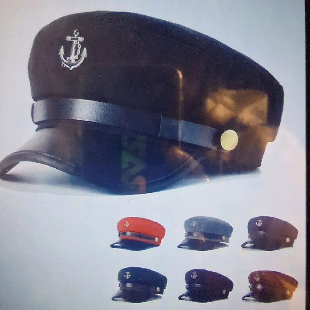 Retro Nautical Baker Boy Cap Military Inspired with Navy Anchor Symbol