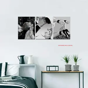 3-Piece Set, Abstract Couple Painting Black and White Sexy Female Poster Art Canvas Print Bar, Hotel, Apartment Wall Decor Hanging Wall Art Frameless Modern Home Decor