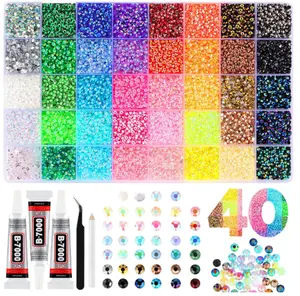 Colorful DIY Resin Rhinestone Kit,40000Pcs 40 Color Jelly Rhinestones for Bedazzling, 3mm Multicolor Resin Flatback Gems for Diamond Art, Bedazzler Kit with 3Pcs 10ml B7000 Jewelry Glue for Crafting Book Shoes Nail Art