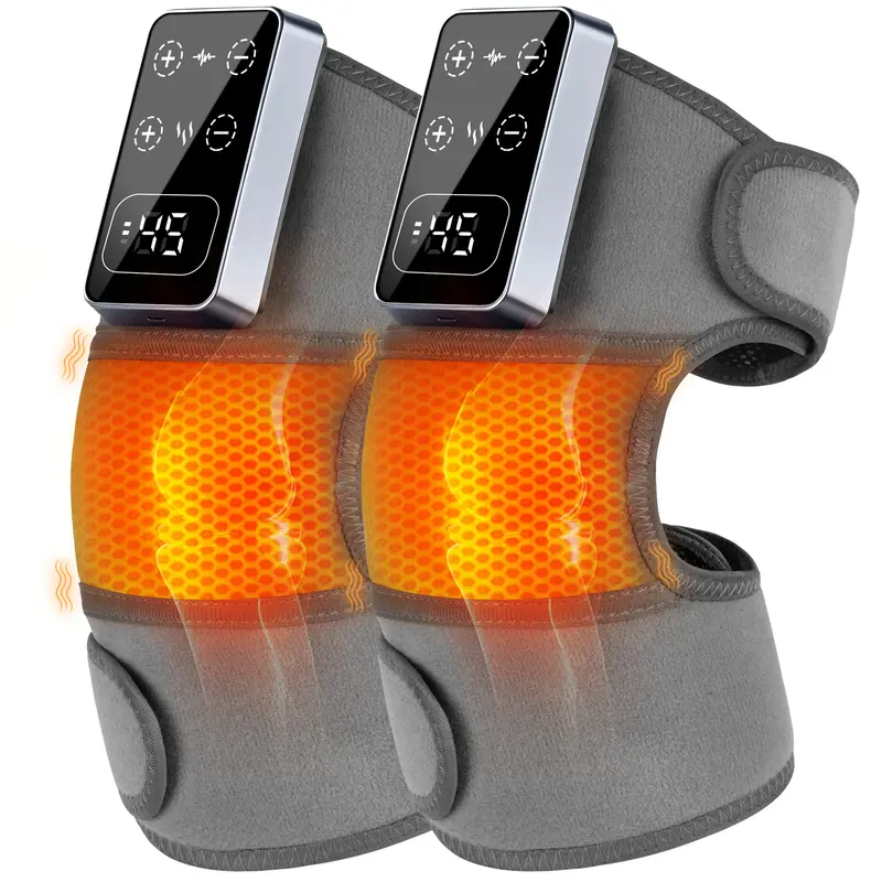 Cordless Heated Massager with Motor - Adjustable Strap Brace, 5 Temperature Levels, 3 Massage Modes, Relaxing Knee Pain Relief Gift for Office/Desk Adults, Christmas Gift
