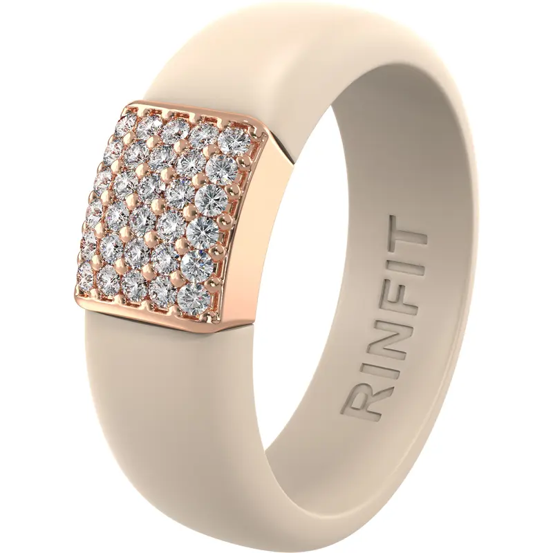 Rinfit Silicone Rings for Women with a Pave CZ Metal Plate, Silicone Wedding Band and Statement Ring for Her, Flexible for Work, Gym, Pregnancy, Travel and Everyday Wear, Patent Pending Design
