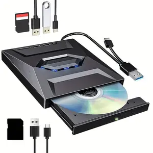 Portable USB 3.0 External DVD Drive, Type-C Compatible, Supports CD/DVD +/-Rw, for Laptops & Desktops, Windows/linux/MAC/iOS