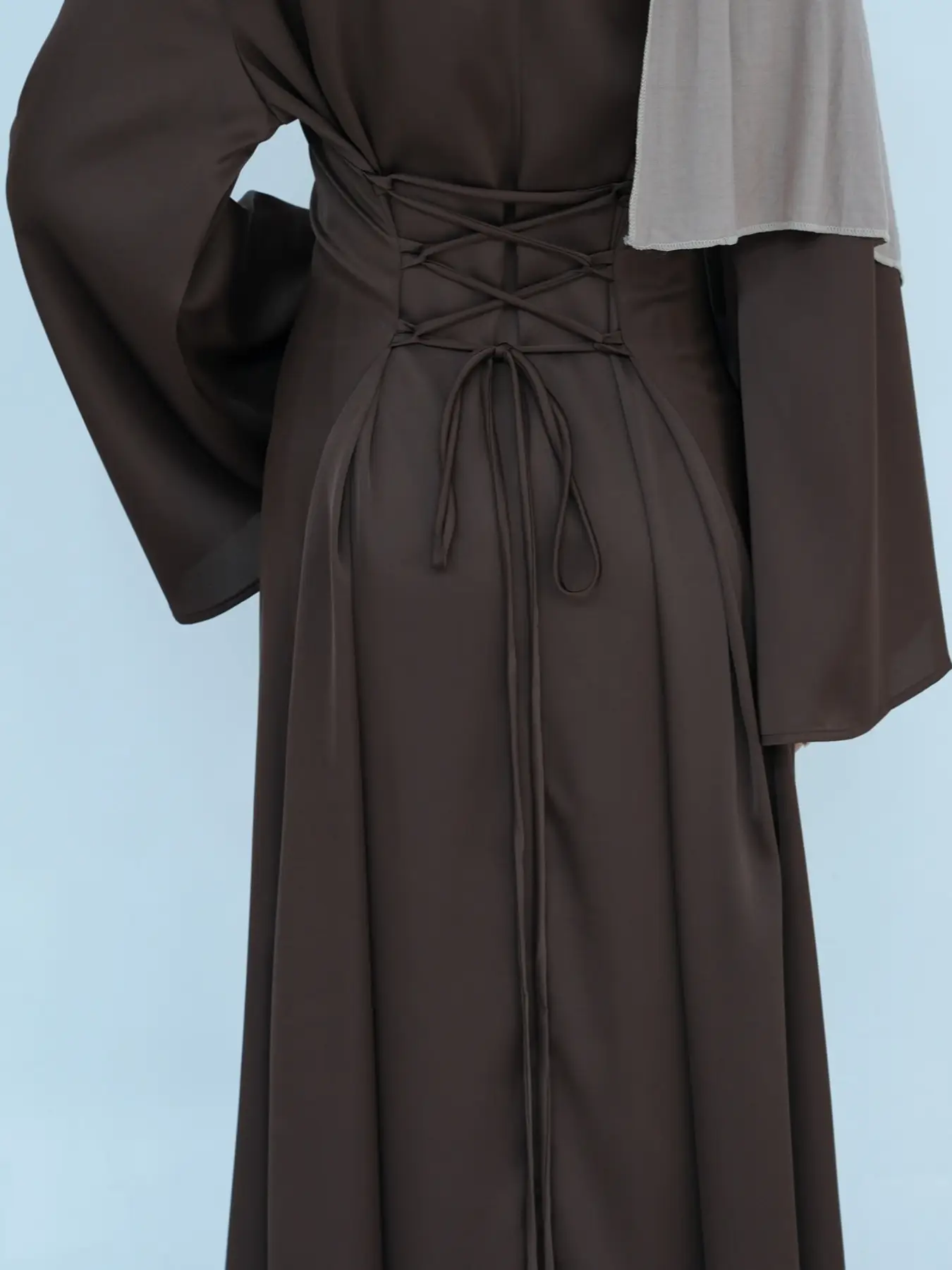 Elegant Women's Plain Dress Casual Simple Fashion Back Tie Arabic Kaftan, Long Sleeve Maxi Dress for Spring & Fall, Arabian Dress