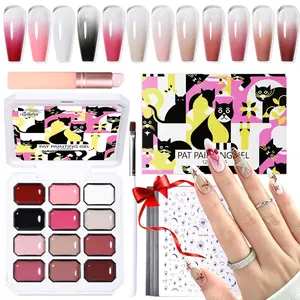 12 Color Patting Nail Gel Polish Kit, Ombre Painting Gel Palette with Brush & Silicone Patting Pen & Nail Art Stickers - UV/LED Curing for Gradient Nails, Beginner Friendly DIY Manicure Set