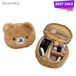 2026 New Cute Anime Plush Makeup Case, Soft Relaxed Bear Cosmetic Bag for Women & Girls, Multi-Functional Portable Storage Pouch & Organizer, Perfect for Daily Makeup, Travel, Cosmetics & Jewelry Storage, Kawaii Aesthetic Fashion Toiletry Bag for Daily &