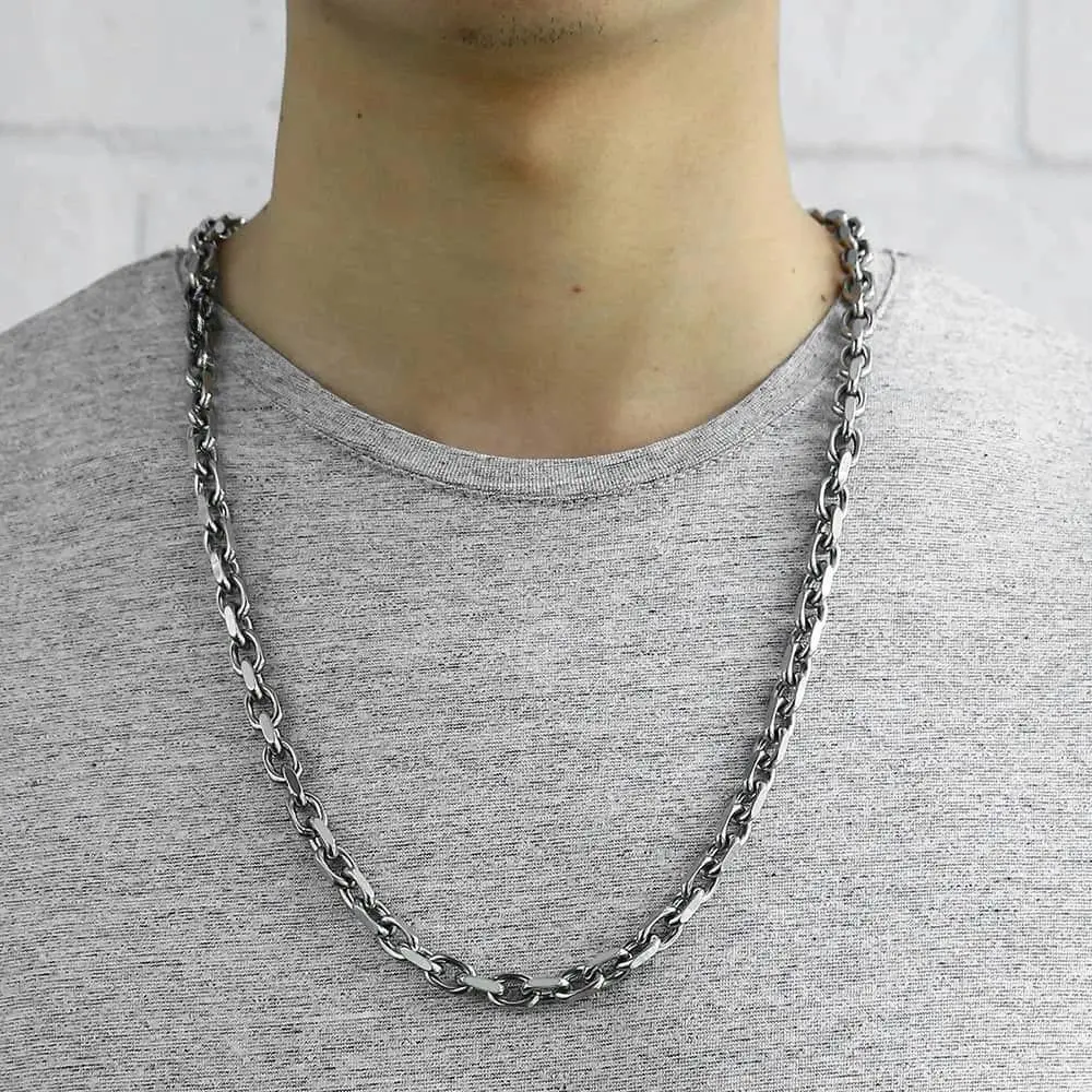 Heavy Stainless Steel Cable Link Chain Necklace for Men Women Unisex charm Silver Color Fashion Toggle Clasp 9mm 18-26 inch Jewelry Gift