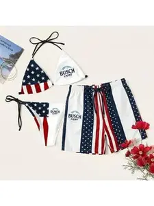 Busch Light American Flag Triangle Bikini Set, 4th of july Outfit, 2026 Independence Day Gift, Quick-Drying, Summer Beach Outfit