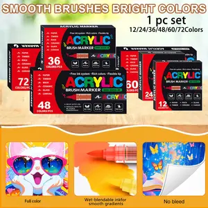 Surprise Back to School Season! Acrylic Paint Marker Set - Brush Markers, High Y Ink Capacity, Bright and Even Colors, the Pen Tip Can Be Superimposed with Gradient Colors, for DIY Handcrafts, Rock, Plastic, Cloth Painting - Soft Tip Acrylic Marker Pen