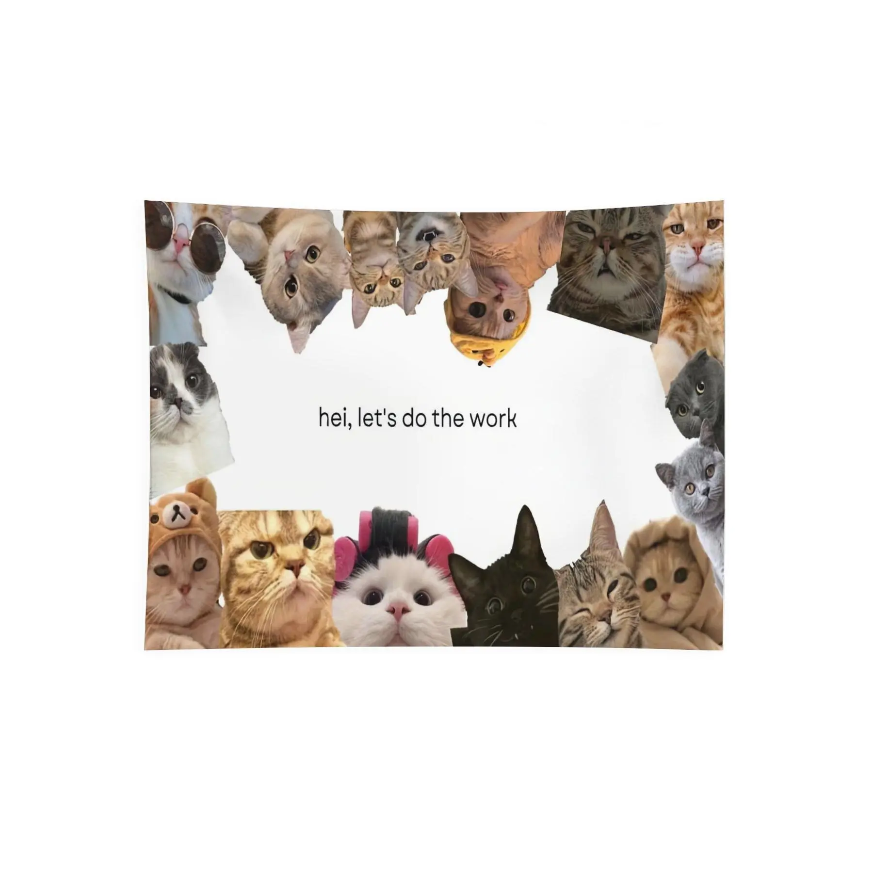 Funny Cat Meme Collage Wall Tapestry, Cute Internet Cats Chaos Aesthetic Bedroom Dorm Gaming Room Decor