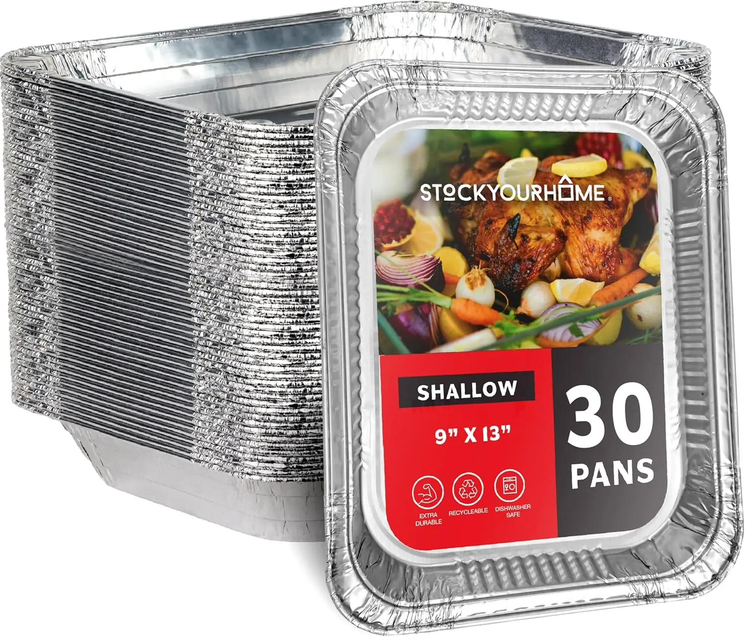 (30 Pack) Disposable Aluminum Pans 9x13 Shallow, Heavy Duty 1.75