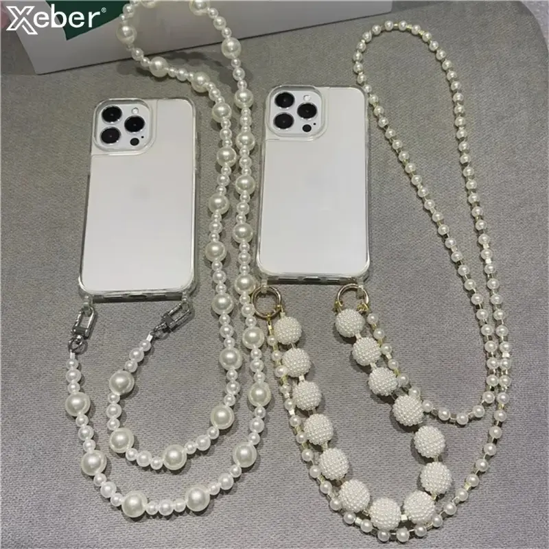 Fashion Crossbody Pearl Necklace Lanyard Transparent Case for IPhone17 16 14 11 12 13 15 Pro Max Chain Strap Phone Sling Cellphone Accessories Phone Chains