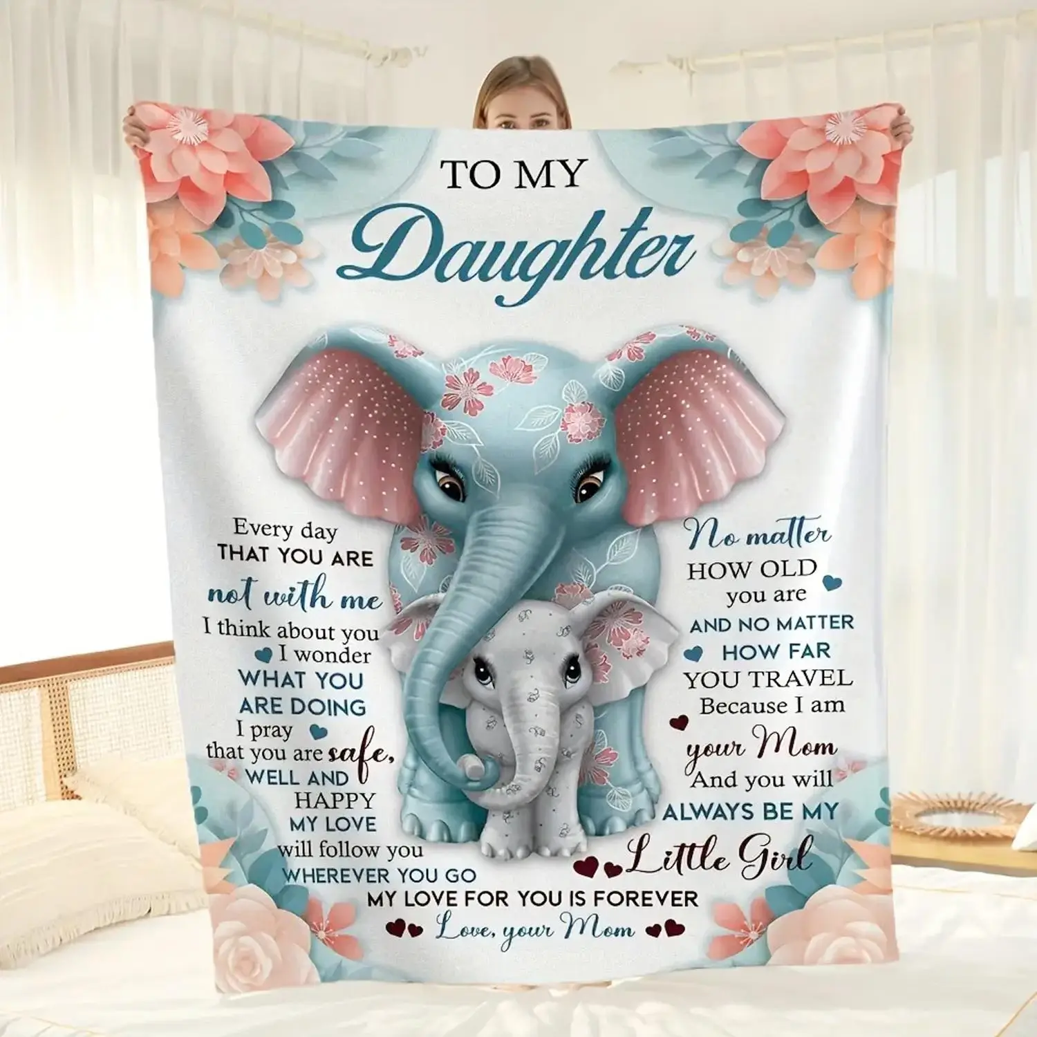 To My Daughter Letter & Floral Print Warm Nap Blanket, 1 Count Soft Warming Throw Blanket, Air-conditioned Room Blanket for Home & Office
