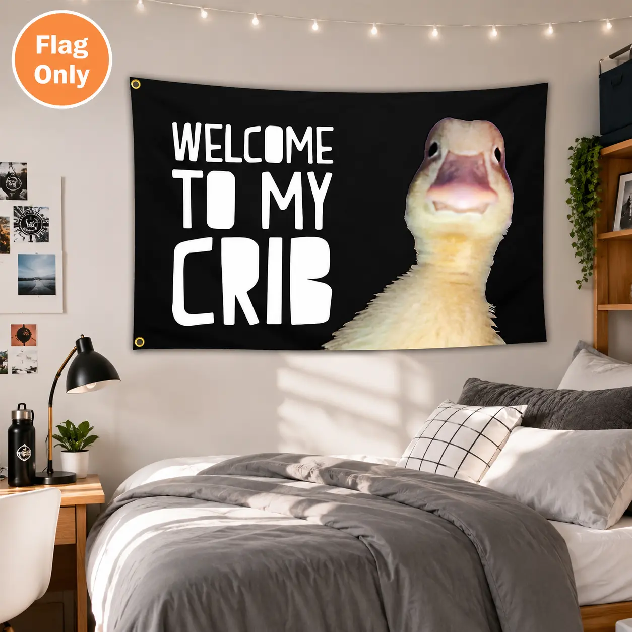 Welcome To My Crib Duck Flag 3x5 FT, Funny Meme Banner Tapestry for Bedroom, Dorm Room, Man Cave, Party Backdrop, Wall Decor Gift