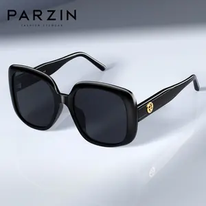 PARZIN Polarized Sunglasses for Women - Black Retro Aviator Design with Small Sunshade & UV Protection - Model 91662 Dark Gray Lenses