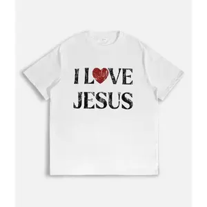 Vintage I Love Jesus Print Short Sleeve T-Shirt Menswear Top Underwear Tshirt Cotton Polyester,Women's Letter Print Round Neck Tee Perfect GiftMen, Perfect Gift Streetwear Crewneck Black Casual