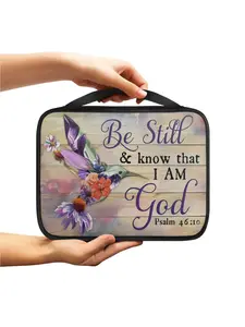 Printed Christian Wooden Plaque Colorful Hummingbird Design Psalm 46:10 Bible Cover Portable Book Box Church Bag Perfect Gift