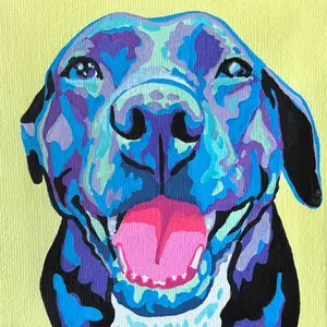 Mini Custom Pet Portrait [Message Seller With Photo] 4”x4” Abstract Acrylic Drawing, Hand Painted Canvas, Colorful Bright Art, Cool Toned Colors