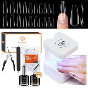 X Gel Nail Kit, X Gel Fake Nails Long Coffin, 9-in-One Glue Prep Dehydrator & Portable Mini U V Light Acrylic Clipper, 500Pcs Coffin Tips for Extension Kit DIY Salon Home Gifts for Women