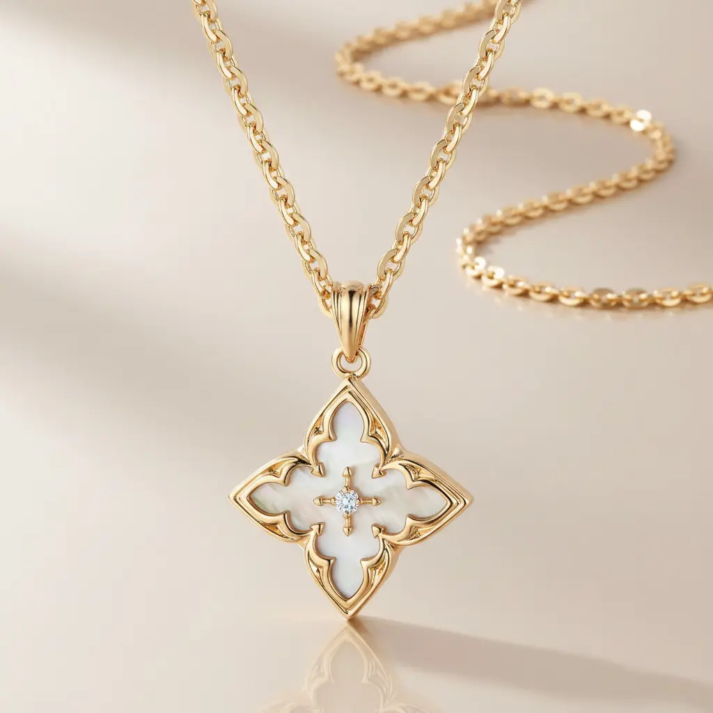 14K Gold Plated Gold Clover Necklace, Dainty Four Leaf Lucky Choker Charm Colorful Clover Adjustable Chain Shell Made Pendant Necklace for Women Jewelry