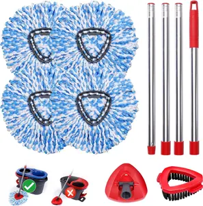 Removable Head Microfiber Mop Pads with Brush - Topwire Spin Mop Replacements, Machine Washable Accessory for Ocedar RinseClean 2-Tank System, Kitchen & Hard Surface Cleaning, Removable Head Mops Scrubber